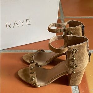 RAYE Tan Heeled Sandals with Ankle Strap